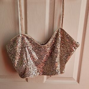 Divided Rose Gold Sequin Crop Top
